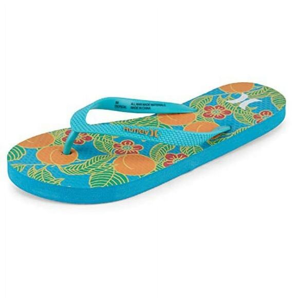 Hurley Womens Flip Flop Sandal Teal Oranges 9 - Picture 2 of 5